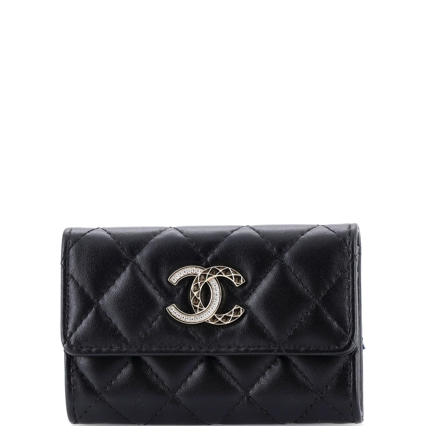 Chanel Crystal Cc Flap Card Case Quilted Lambskin
