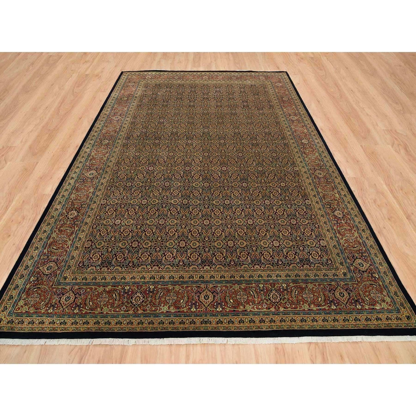 Rug 8'10"x12'6" Frost Black Herrita Design 250 KPSI Wool Hand Knotted