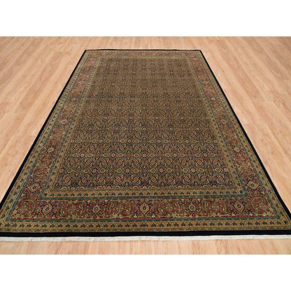 Rug 8'10"x12'6" Frost Black Herrita Design 250 KPSI Wool Hand Knotted