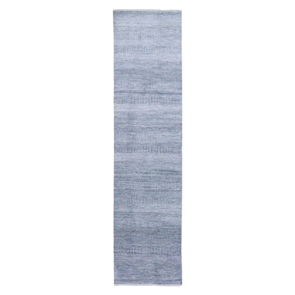 2'6"X10'2" Gray Wool And Silk Hand Knotted Modern Grass Design Runner Rug