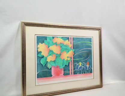 Albert Zavaro Original Lithograph Signed - Still Life Flowers Horse