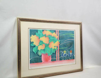Albert Zavaro Original Lithograph Signed - Still Life Flowers Horse