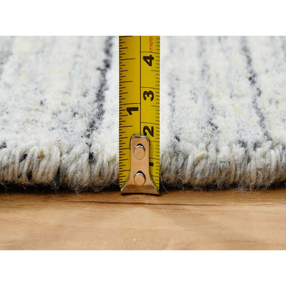 6'X6' Ivory, Wool Hand Loomed, Plain Modern Striped Design, Round Rug