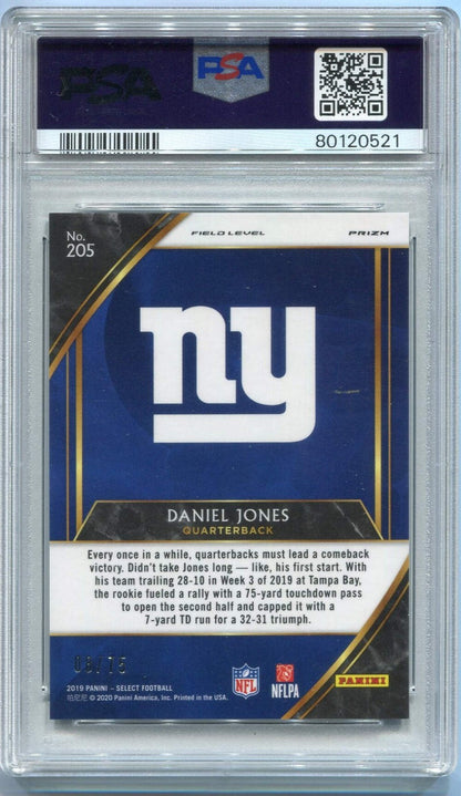 Daniel Jones 2019 Panini Select Field Level Blue Prizm Rc #205 8/75 Psa Graded 1