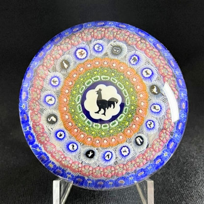 Antique Baccarat Crystal Paperweight 1971 Millefiori Blue Glass Big Size Flower