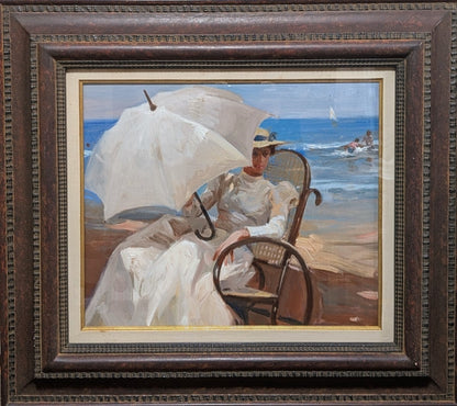 Jose A. Montalban White Parasol Original Oil Painting On Canvas Spanish Art