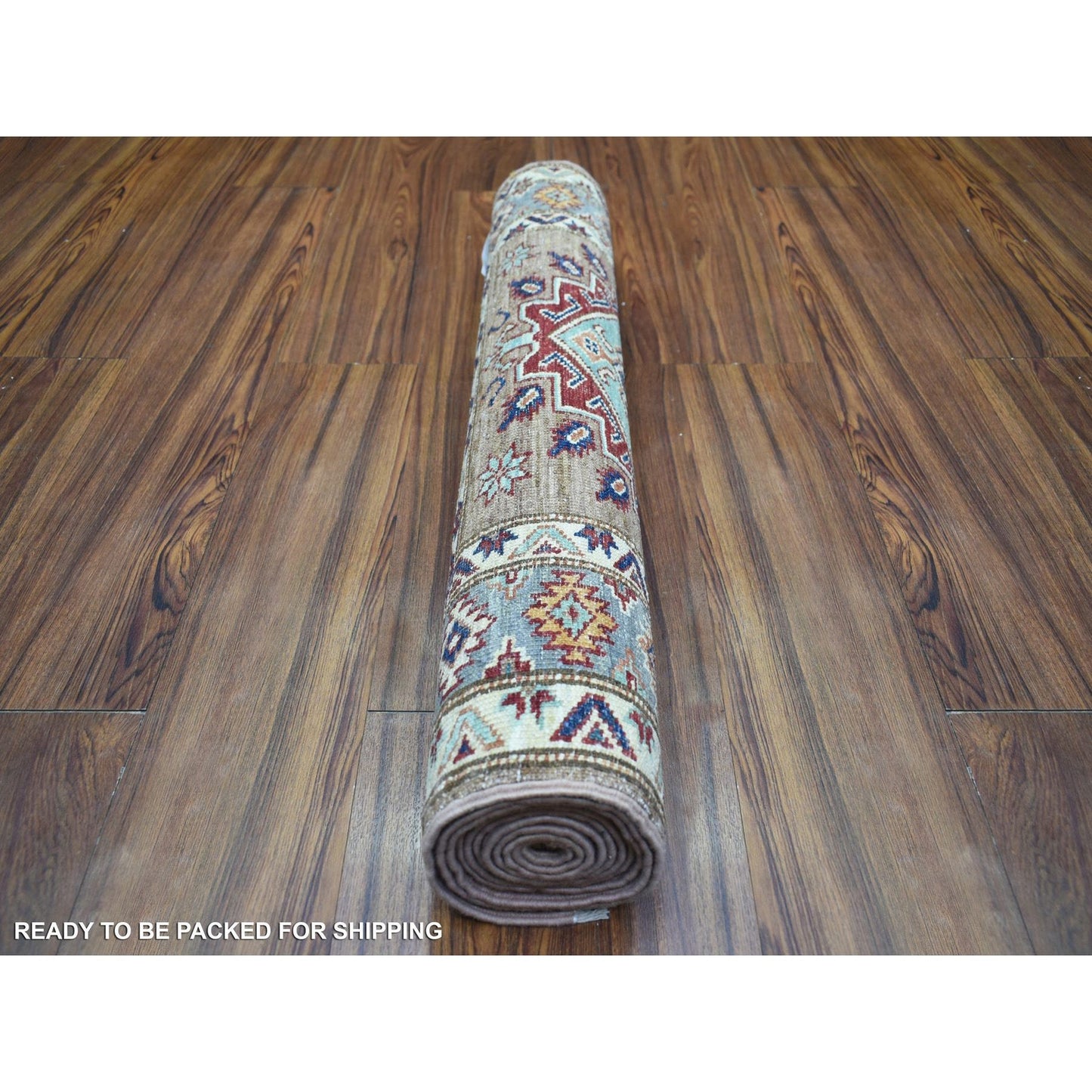 2'8"X8'6" Brown Afghan Super Kazak Hand Knotted Ghazni Wool Runner Rug