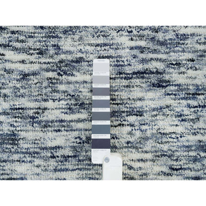 12'X12' Blue Wool Hand Loomed Modern Striae Design Oriental Square Rug