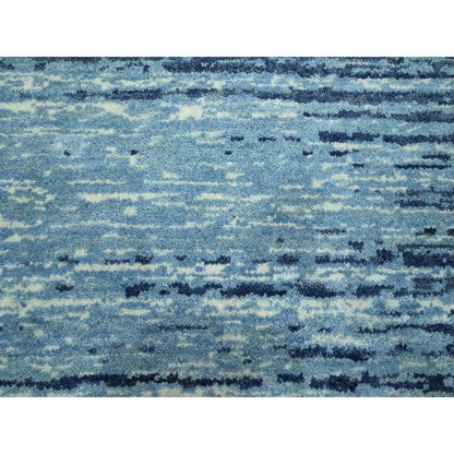 9'X12'3" Cerulean Blue Pure Wool Horizontal Ombre Design Hand Knotted Rug