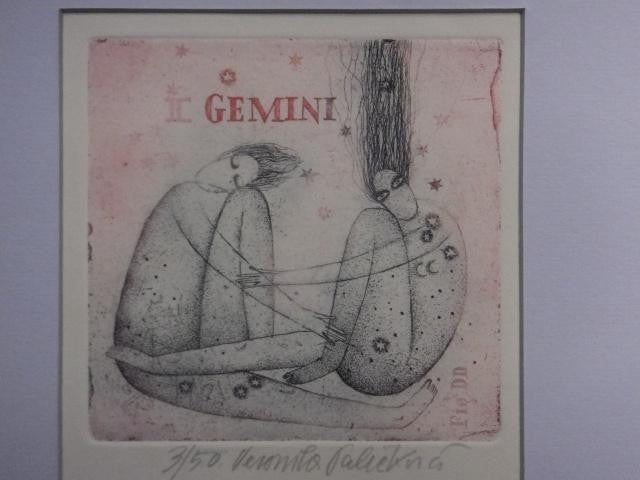 Veronika Paleckova "Gemini" Signed Color Etching Limited 50 Framed Czech Art