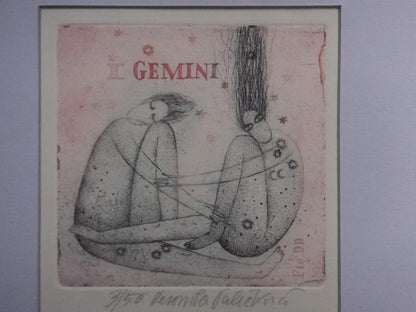 Veronika Paleckova "Gemini" Signed Color Etching Limited 50 Framed Czech Art