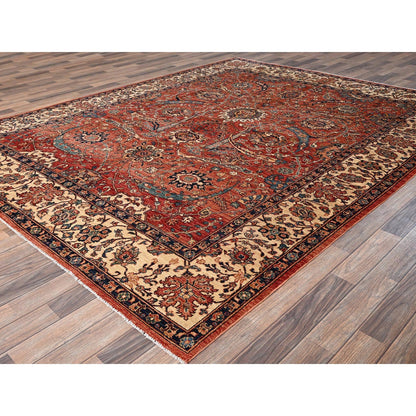 Rug 8'x10'6" Coral Red Aryana Grade Sickle Leaf Design Hand Knotted Wool