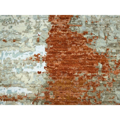 8'1"X10'3" Red With Beige Abstract Galaxy Design Wool Hand Knotted Rug