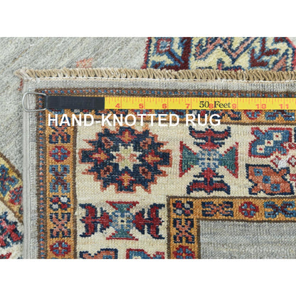 2'7"X8'5" Ash Gray Soft Wool Hand Knotted Afghan Super Kazak Runner Rug