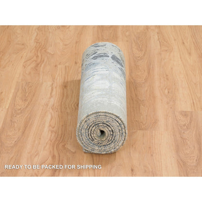 2'7"X12' Gray The Honeycomb Design Hand Knotted Wool And Silk Runner Rug