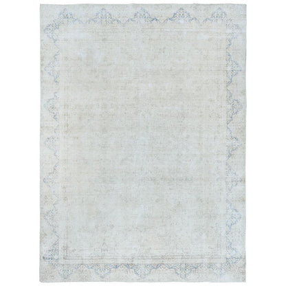 8'1"X10'9" Ivory Distressed Shabby Chic Farsian Hand Knotted Wool Rug