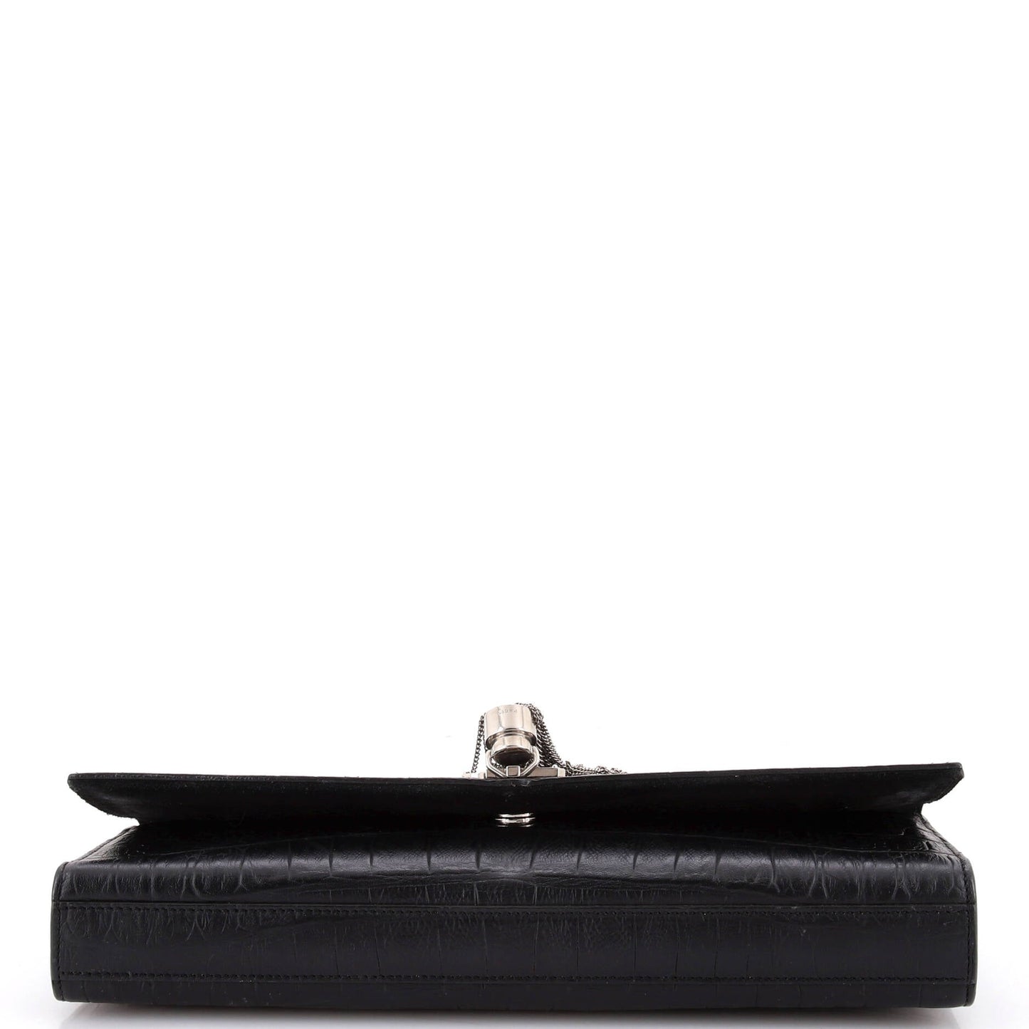 Saint Laurent Classic Monogram Tassel Clutch Crocodile Embossed Leather Long