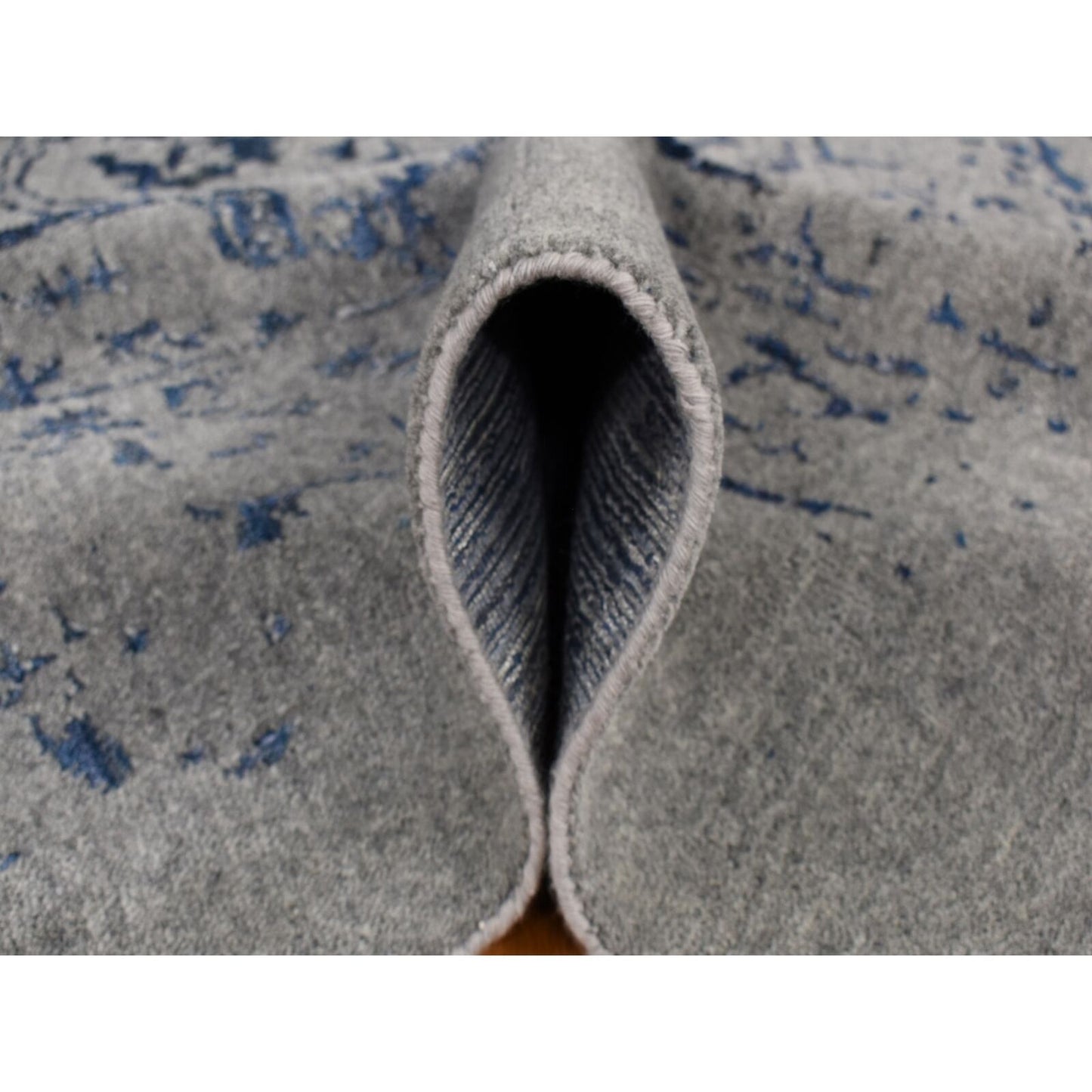 7'10"X10' Battleship Gray Jacquard Hand Loomed Hand Knotted Pure Wool Rug