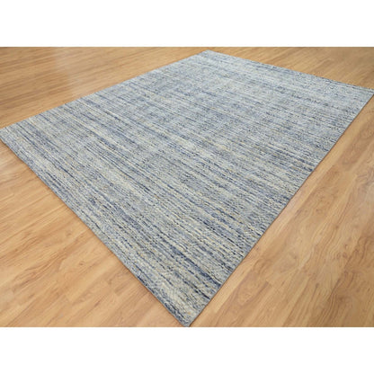 9'X11'10" Blue Hand Loomed Variegated Design Organic Wool Oriental Rug