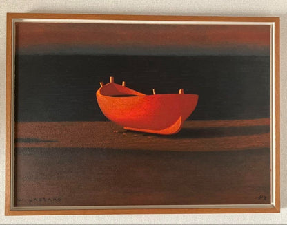 Walter Lazzaro Boat At Dusk Original Serigraph On Masonite Hand-Colored Signed