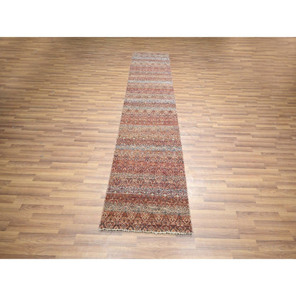 2'6"X10'2" Red Small Geometric Pattern Soft Wool Hand Knotted Runner Rug