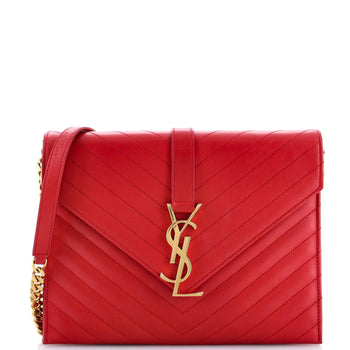 Saint Laurent Classic Monogram Envelope Chain Bag Matelasse Chevron Leather