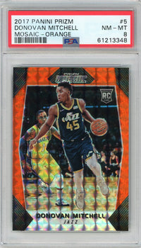 Donovan Mitchell 2017 Panini Prizm Mosiac Orange Prizm Card #5 (Psa Nm-Mt 8)