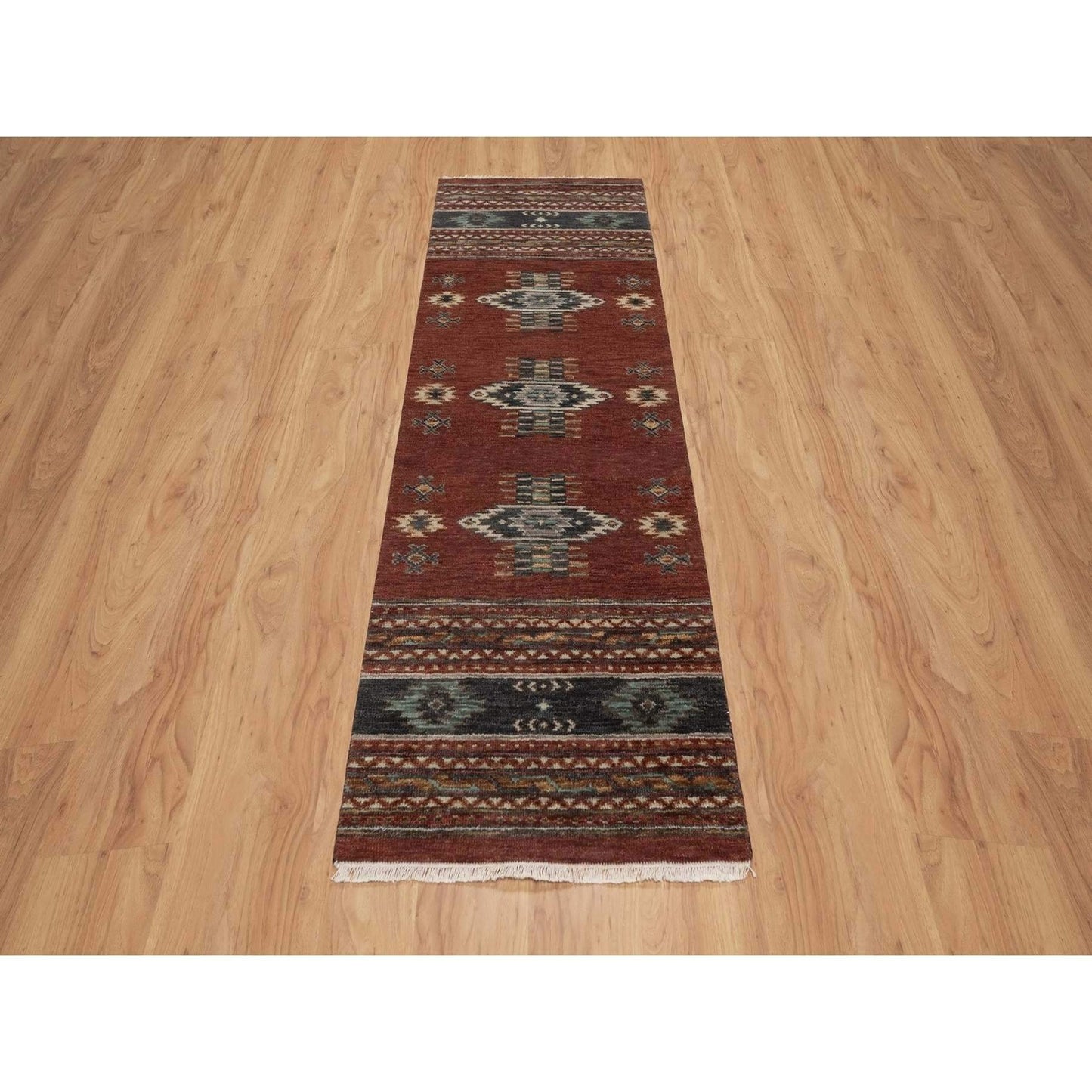 2'7"X7'10" Red Southwest Design Wool Hand Knotted Runner Piled Rug