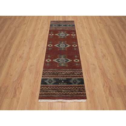 2'7"X7'10" Red Southwest Design Wool Hand Knotted Runner Piled Rug
