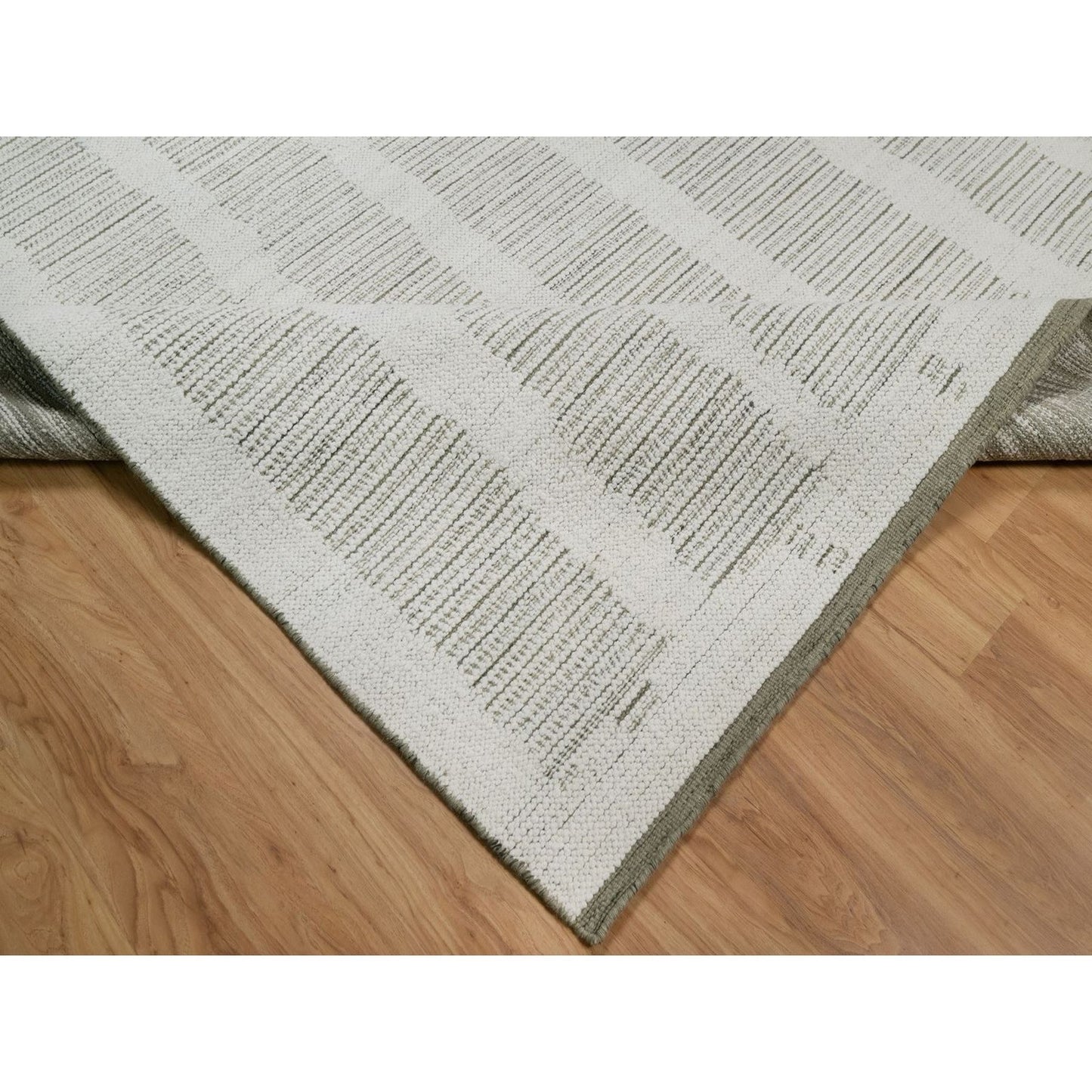 12'X15' Ivory Hand Woven Xl Rug Flat Weave With Pile Undyed Natural Wool
