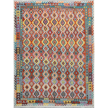 10'X13' Colorful Afghan Kilim Flat Weave Pure Wool Hand Woven Rug