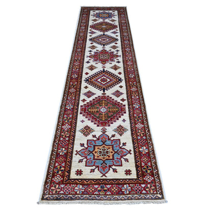 2'7"X10'7" Egg White Hand Knotted Super Kazak Large Motifs Runner Rug