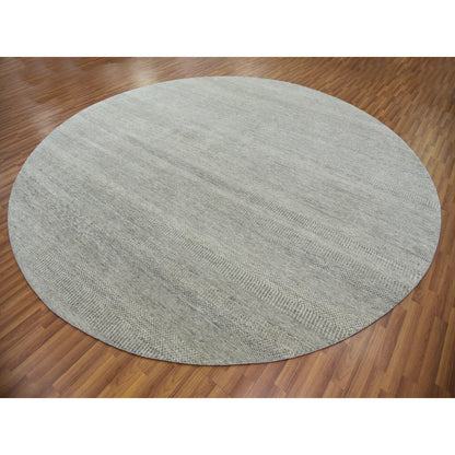 11'X11' Rustic Gray Grass Design Hand Knotted Undyed Wool Round Rug