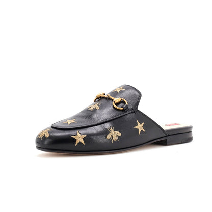 Gucci Women'S Princetown Mules Embroidered Leather