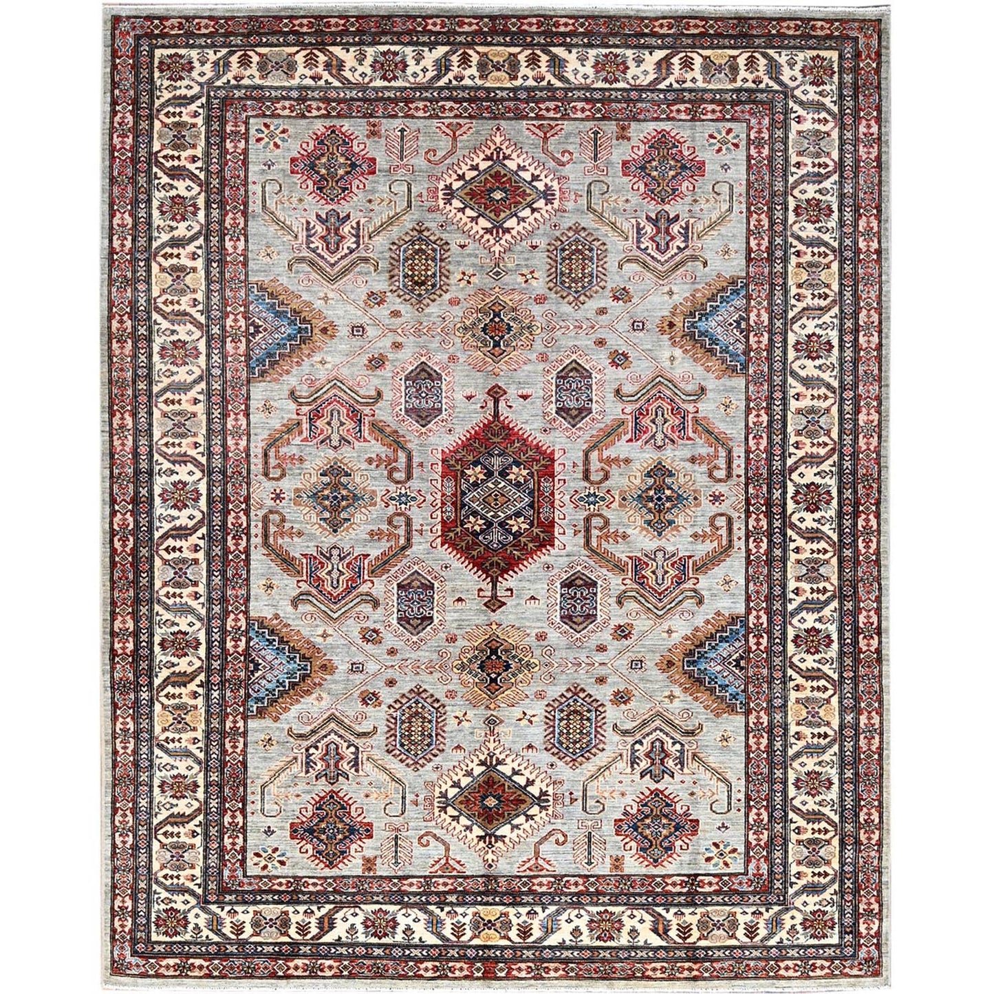 8'X9'10" Ivory 100% Wool Afghan Super Kazak Hand Knotted Oriental Rug