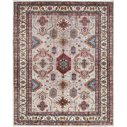 8'X9'10" Ivory 100% Wool Afghan Super Kazak Hand Knotted Oriental Rug