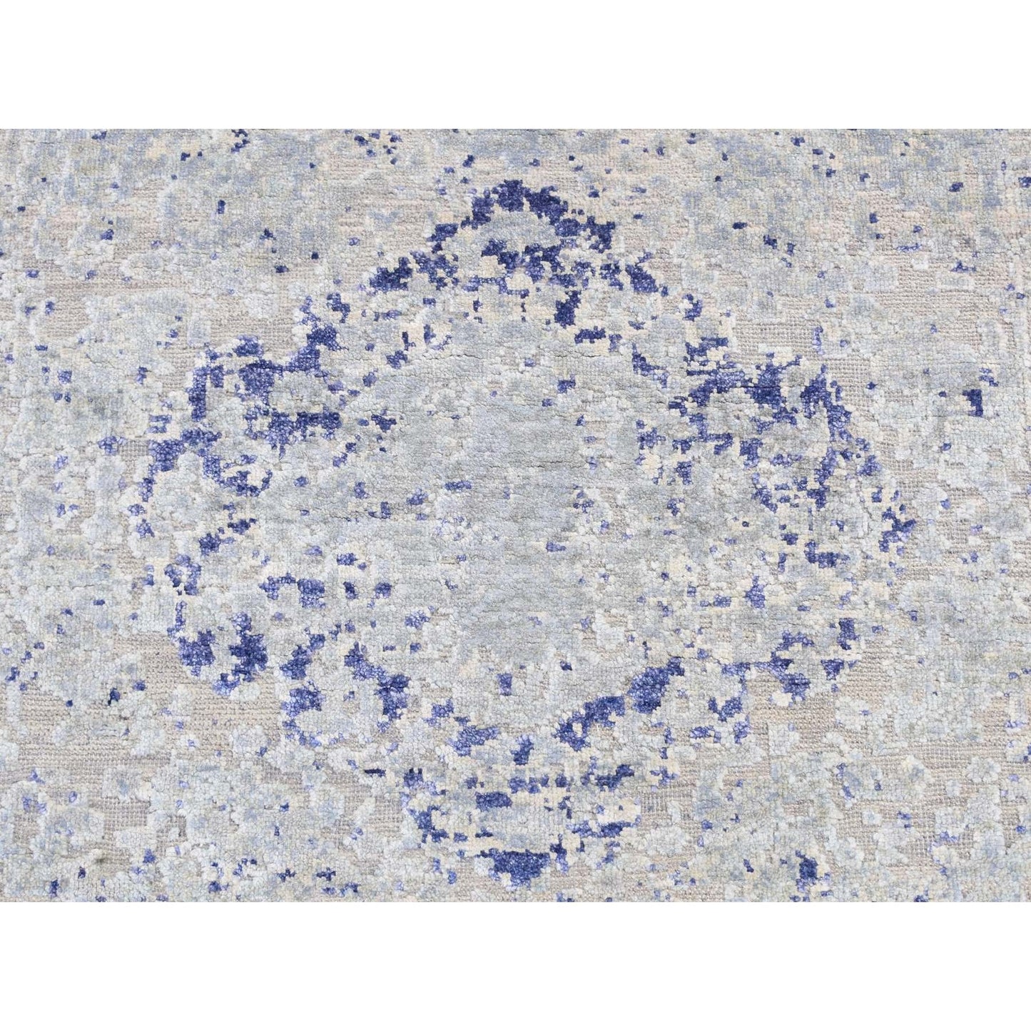 2'5"X6'1" Gray Cypress Trees Design Silk/Wool Hand Knotted Runner Rug