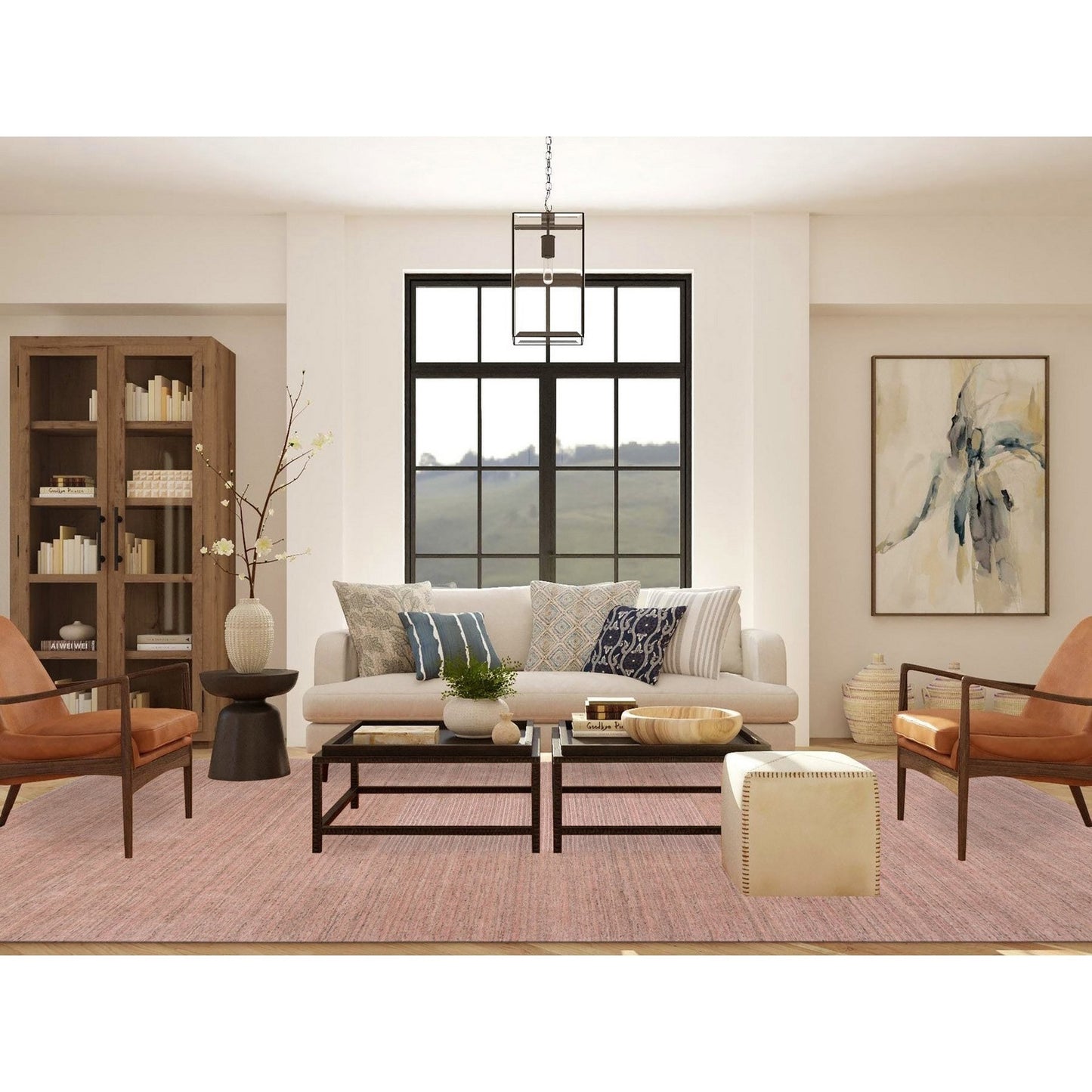 9'3"X12' Modern Design Hand Loomed Soft Wool Coral Pink Oriental Rug