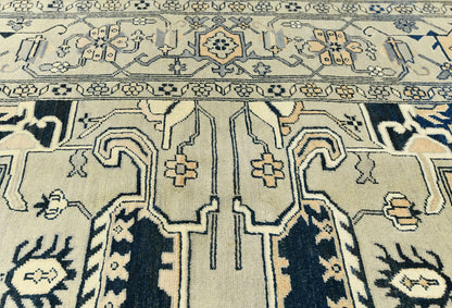 8X8 Hand-Knotted Heriz Serapi Oriental Rug Geometric Carpet