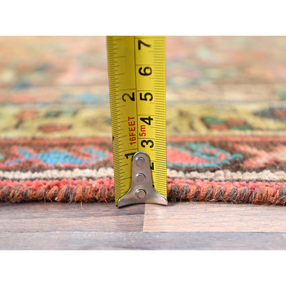 3'5"X10'4" Brown Semi Antique Hand Knotted Hamadan Wide Long Runner Rug