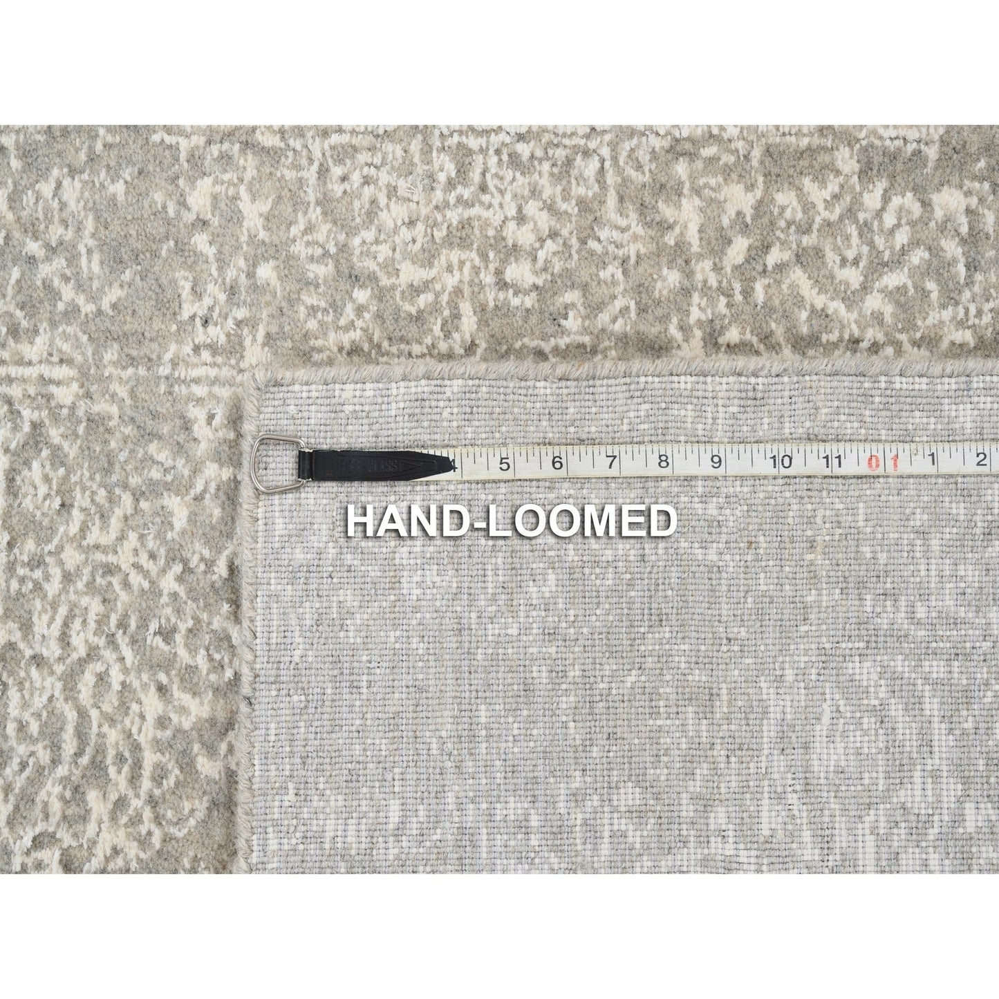 2'7"X12' Beige Wool And Silk Hand Loomed Fine Jacquard Round Rug