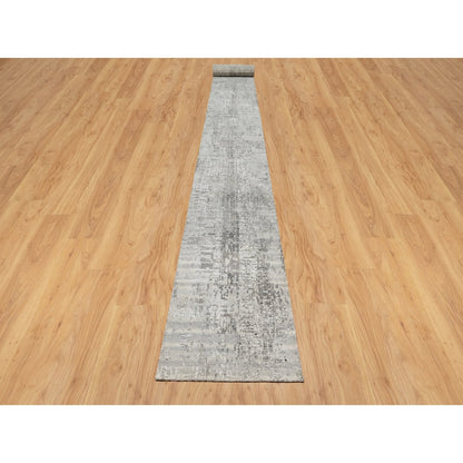 2'6"X26' Gray Hand Knotted Undyed Natural Wool Modern Xl Runner Rug