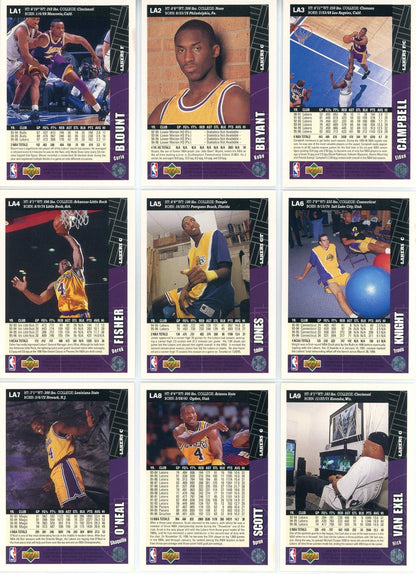1996 Los Angeles Lakers Upper Deck Team Set Of 9 Cards