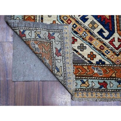 4'1"X11'9" Gray Wide Runner Afghan Village Design Wool Hand Knotted Rug