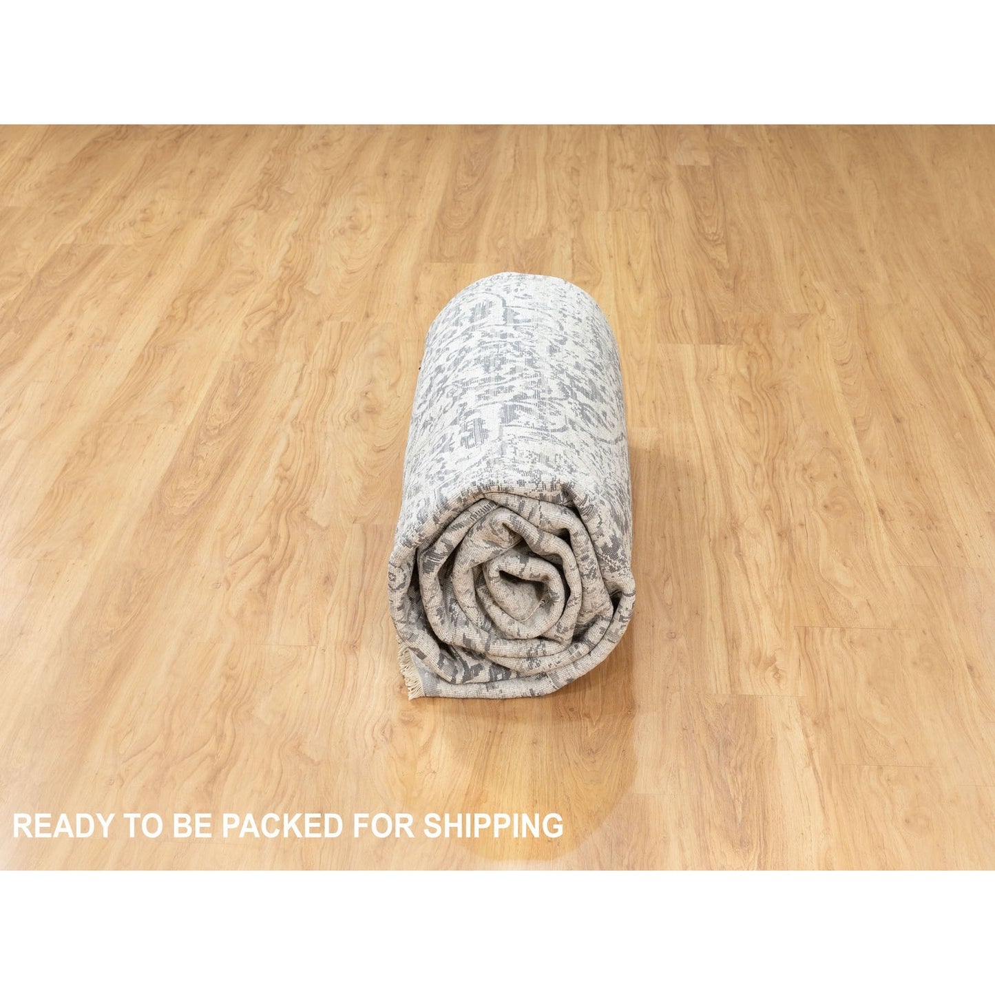 8'X10'1" Hand Knotted Grey Broken Farsian Design Wool And Pure Silk Rug