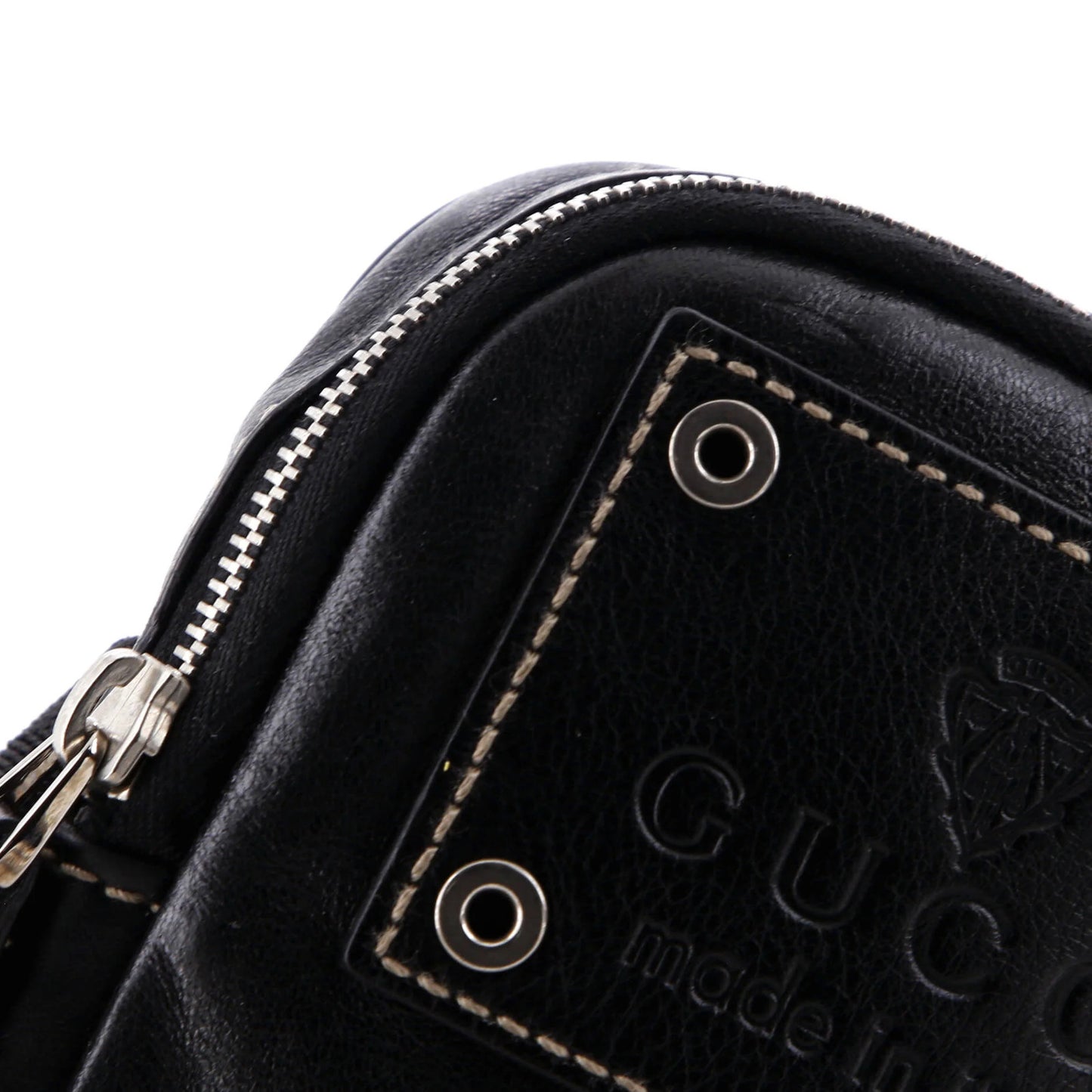 Leather Gucci Crest Double Belt Bag