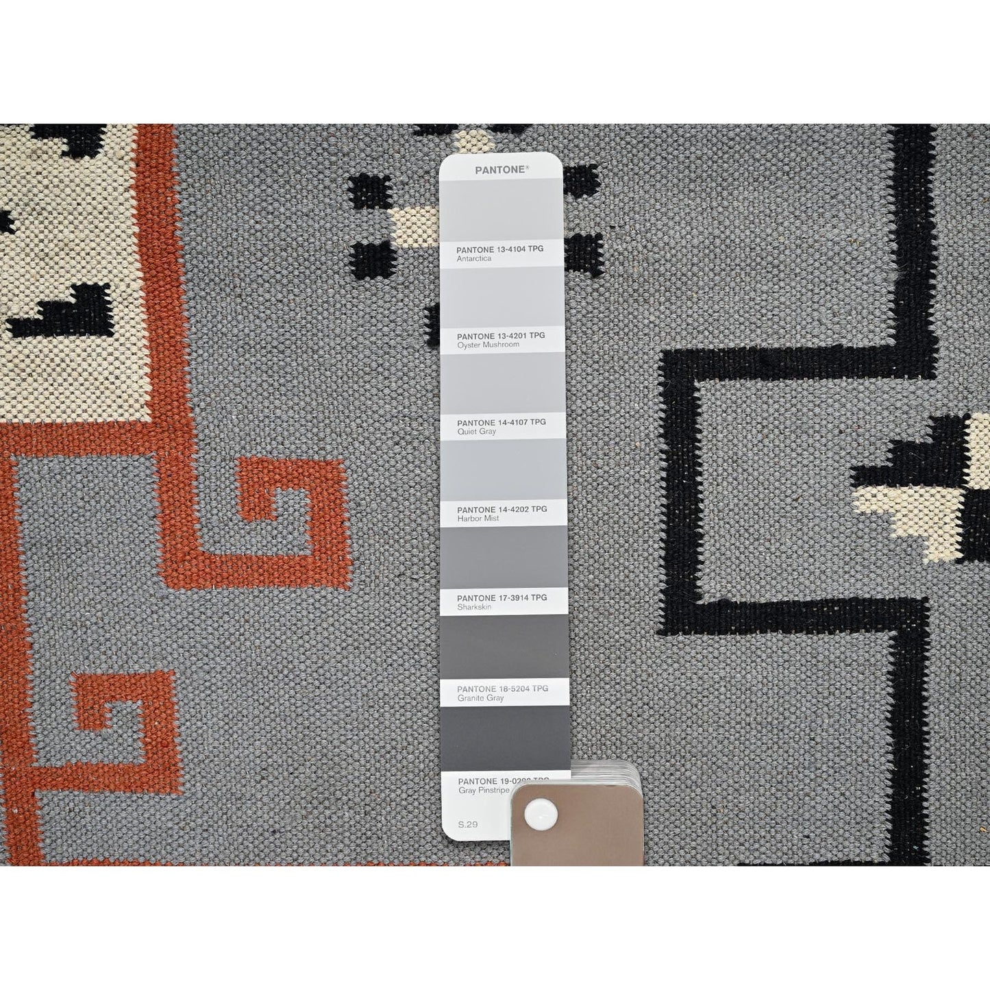 5'3"X7' Gray American Geometric Design Rug Flat Weave Hand Woven Wool