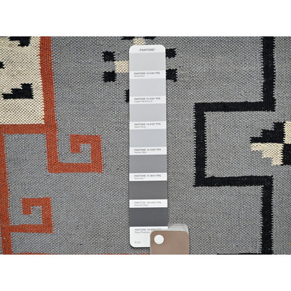 5'3"X7' Gray American Geometric Design Rug Flat Weave Hand Woven Wool