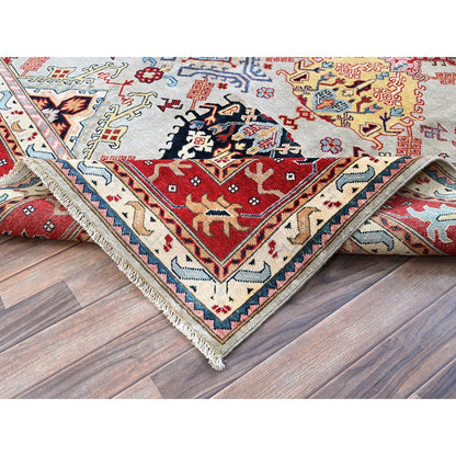 7'10"X9'10" Whisper Green Afghan Oushak Design 100% Wool Hand Knotted Rug