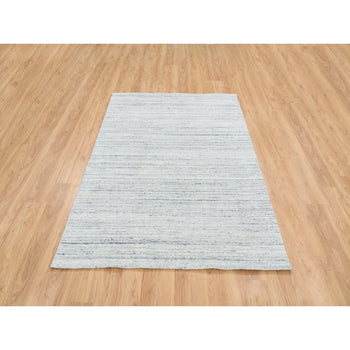 5'X7' Ivory Hand Loomed Plain Modern Striae Design Soft Wool Rug